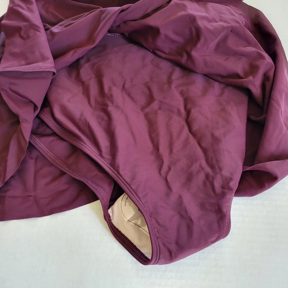 Cupshe Size L Burgundy Surplice V-Neck Swim‎ Dress One Piece Swimsuit Burgundy